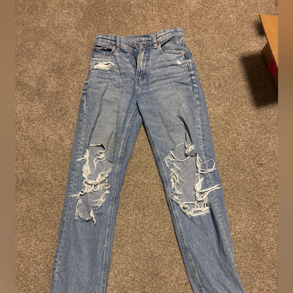 American Eagle Outfitters Light Blue Distressed Straight Leg Jeans